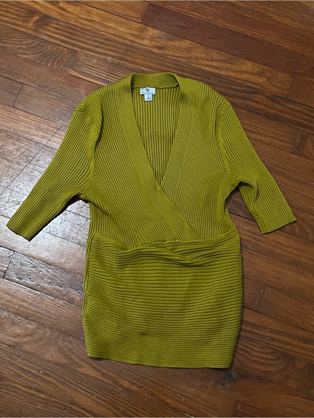 Worthington Olive Green Ribbed V-Neck Sweater